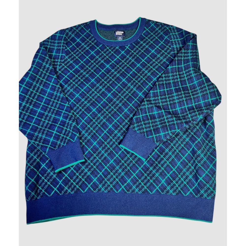Lands' End Plaid Cotton Blend Crewneck Sweater size 3X Plus Classic Winter Cozy